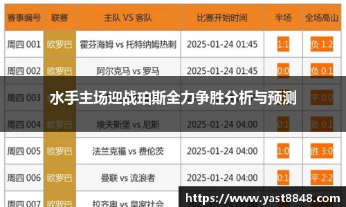 水手主场迎战珀斯全力争胜分析与预测